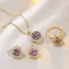 Wholesale Jewelry IG Style Shiny Flower Titanium Steel Zircon Inlay Rings Bracelets Necklace
