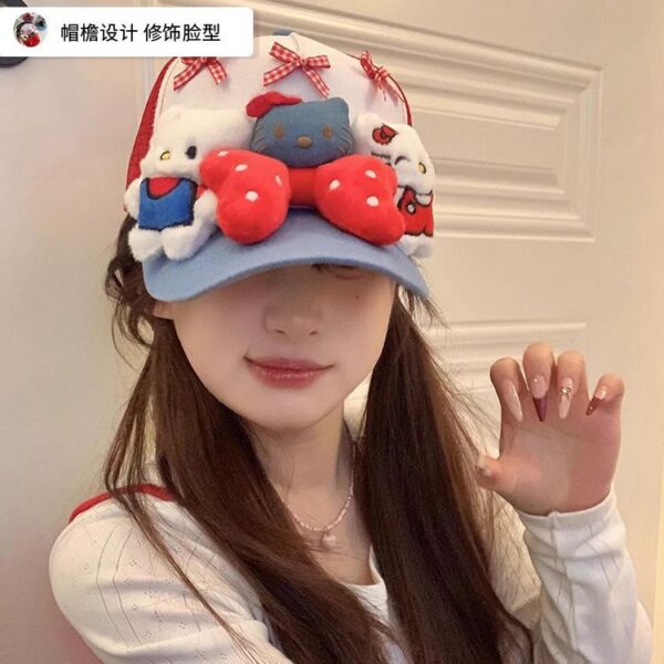 Wholesale Cute Hello Kitty Bow Cap Children y2k Yabi Wind Show Face Small Breathable Baseball Cap Summer