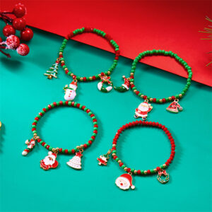 Wholesale Christmas Santa Claus Christmas Tree Cane Pendant Rice Bead Bracelet