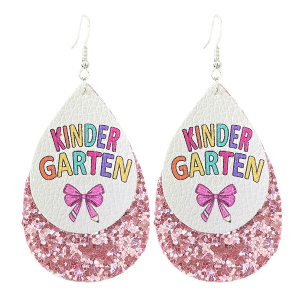 Wholesale Cross-border Amazon Ladies Teacher Earrings Double-layer Water Drop Leather Printed New Term Ritual Earrings