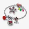 Wholesale Silver-Plated Copper Zircon Flower Electroplated Simple Style Beaded Chain Bracelet For Women Red Piranha Pendant Design Combination Jewelry Lover's Gift