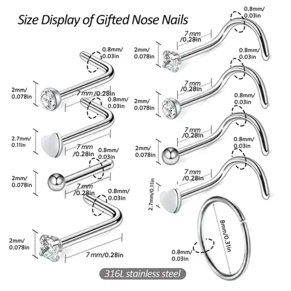 1 Set 304 Stainless Steel 316 Stainless Steel Plastic Resin Rhinestones Nose Rings & Studs Geometric