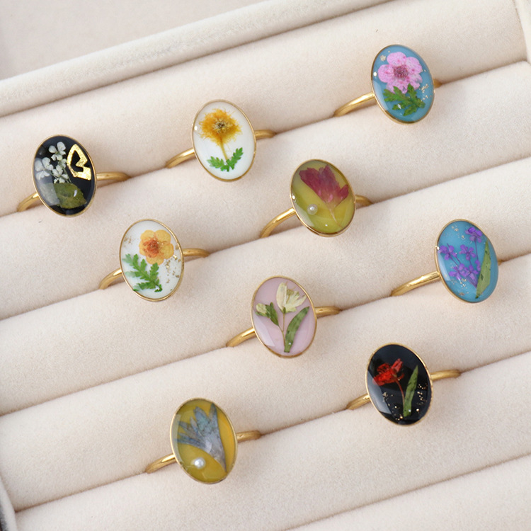 Wholesale Colored stainless steel ied flower ring