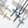 Wholesale Fashion Simple Frosted Cross Pendant Stainless Steel Necklace