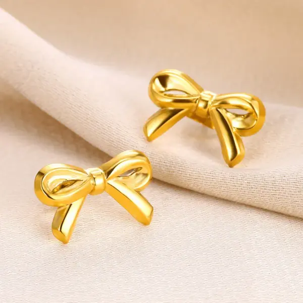 Wholesale PVD Coated Real Gold Plated Bow Knot 304 Stainless Steel Simple Style Classic Style Waterproof Non Tarnish Ear Studs