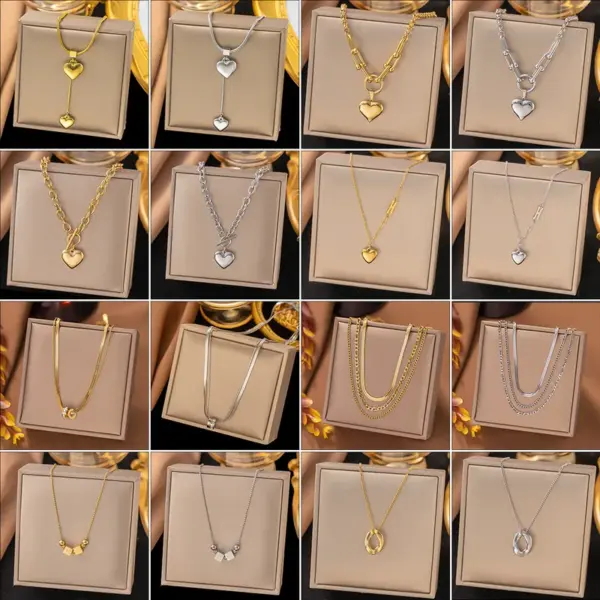 Wholesale PVD Coated Real Gold Plated Geometric Heart Shape Titanium Steel Sweet Waterproof Non Tarnish Titanium Steel Pendant Necklace