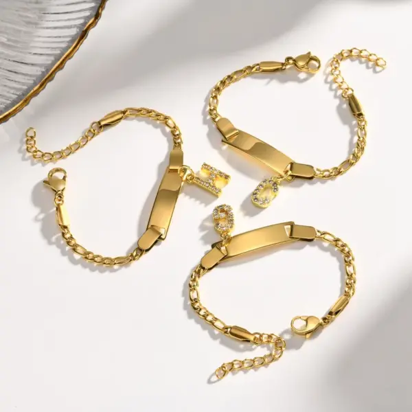 Wholesale PVD Coated Gold Plated Letter Customization Laser Engraving Stainless Steel Streetwear Waterproof Non Tarnish 201 Stainless Steel Bangle