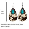 Wholesale Western Teardrop Turquoise Vintage Cow Pattern Leopard Print Earrings