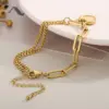 Wholesale 304 Stainless Steel Heart Shape PVD Coated 18K Real Gold Plated Elegant Waterproof Non Tarnish Plating Woven Chain Lobster Trigger Clasp Closure Bracelets