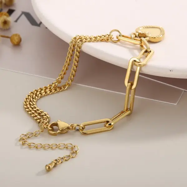 Wholesale 304 Stainless Steel Heart Shape PVD Coated 18K Real Gold Plated Elegant Waterproof Non Tarnish Plating Woven Chain Lobster Trigger Clasp Closure Bracelets
