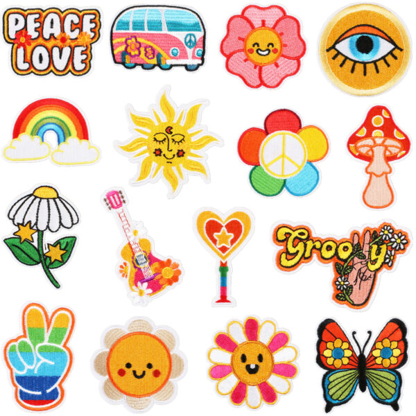 Wholesale Cartoon Bus Car Art Style Embroidery Cloth Sticker Bag Decoration Computer Embroidery Label Rainbow Patch Sticker Flower