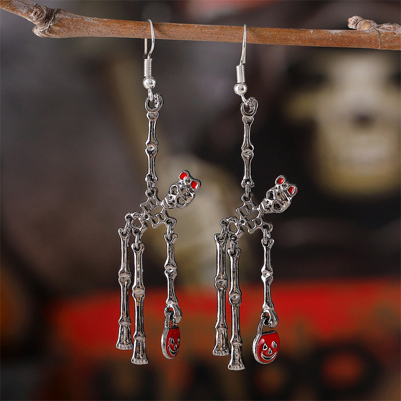 Wholesale Exaerated Skeleton Handheld Pumpkin Bag Earrings