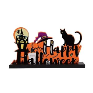 Wholesale 3 Halloween Black Letter Orange Wooden Ornaments with Bases - Halloween Desktop Wooden Ornaments