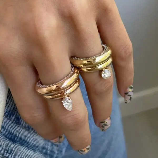 Wholesale Jewelry IG Style Round Water Droplets Titanium Steel Zircon 18K Gold Plated Inlay Rings