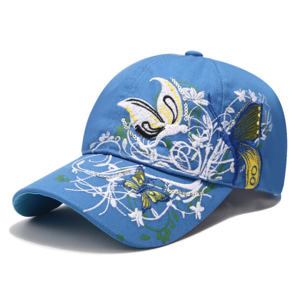 Wholesale Cross-Border Popular Hat for Women in Autumn and Winter Fashion Sequined Butterfly Embroidered Baseball Cap Embroidered Peaked Cap Sun Protection Sun Hat