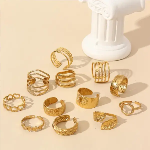 Wholesale Jewelry Retro U Shape Heart Shape Solid Color 304 Stainless Steel Open Rings