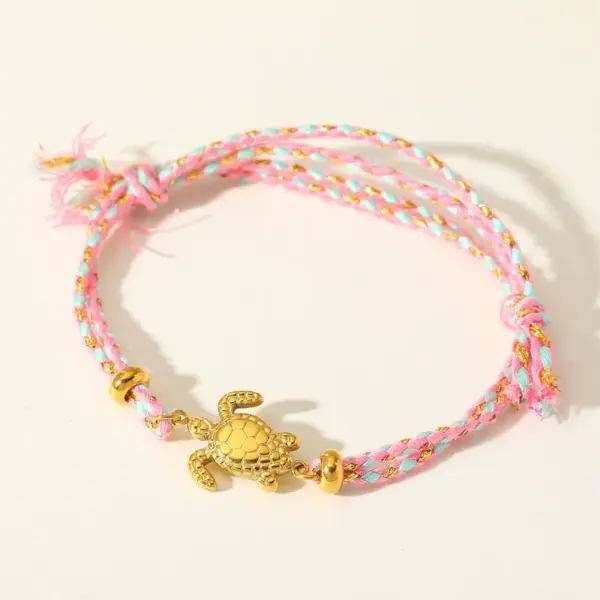 Sweet Cute Stainless Steel 18K Gold Turtle Pendant Colorful Handmade Woven Rope Bracelet Jewelry Simple Style Versatile Ocns