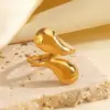 Wholesale Ion Plating (IP) 18K Gold Plated Water Droplets 304 Stainless Steel IG Style Waterproof Non Tarnish Open Rings