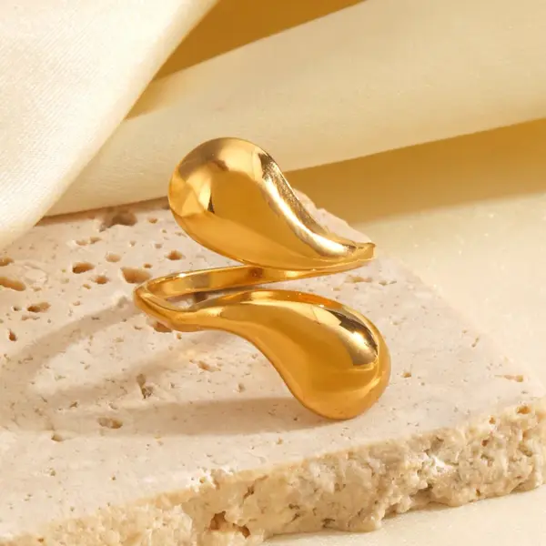 Wholesale Ion Plating (IP) 18K Gold Plated Water Droplets 304 Stainless Steel IG Style Waterproof Non Tarnish Open Rings