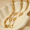 Wholesale PVD Coated Real Gold Plated 16K White Plating Solid Color 304 Stainless Steel Freshwater Pearl IG Style Simple Classic Waterproof Non Tarnish Bracelets Necklace