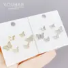 Wholesale Sweet Butterfly Copper Ear Studs Gold Plated Zircon Copper Earrings 3 Pairs