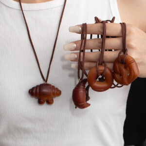 Wholesale Vintage Resin Croissant Pendant Long Necklace