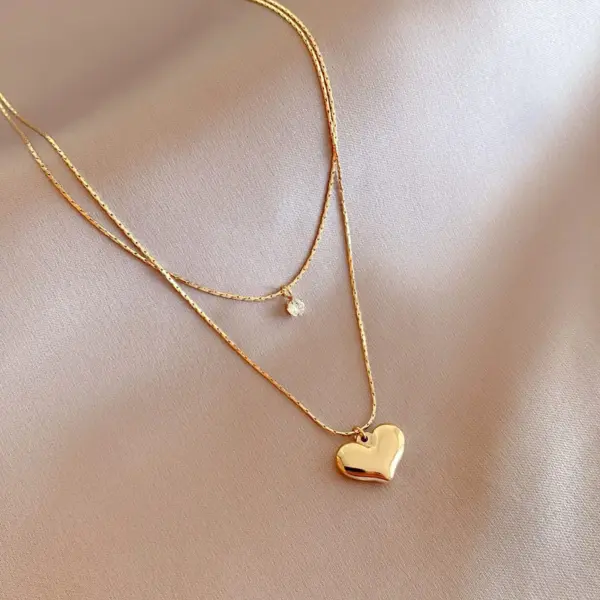 Wholesale PVD Coated Real Gold Plated 18K Gold Heart Shape 304 Stainless Steel Retro Waterproof Non Tarnish 304 Stainless Steel Layered Necklaces