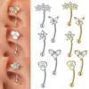 1 Piece Ear Cartilage Rings & Studs Casual Tropical Sweet Heart Shape Flower Butterfly 304 Stainless Steel Zircon Ion Plating (IP) 18K Gold Plated Lip
