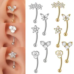 1 Piece Ear Cartilage Rings & Studs Casual Tropical Sweet Heart Shape Flower Butterfly 304 Stainless Steel Zircon Ion Plating (IP) 18K Gold Plated Lip