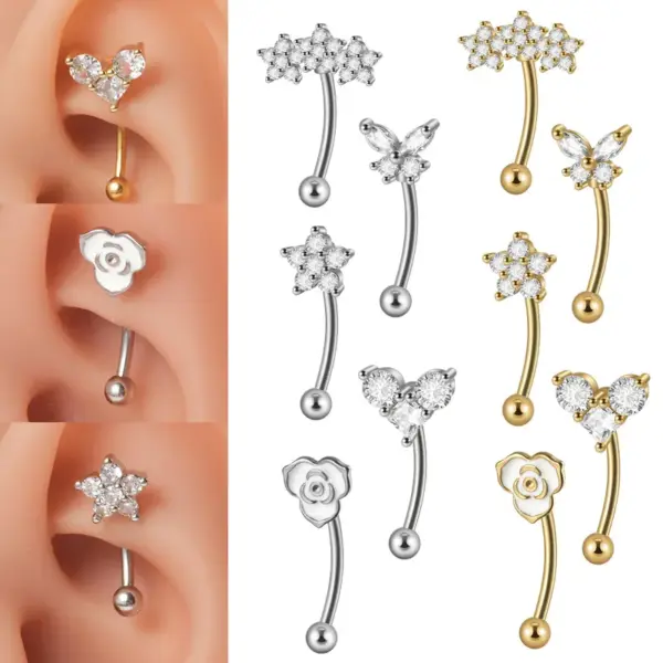 1 Piece Ear Cartilage Rings & Studs Casual Tropical Sweet Heart Shape Flower Butterfly 304 Stainless Steel Zircon Ion Plating (IP) 18K Gold Plated Lip