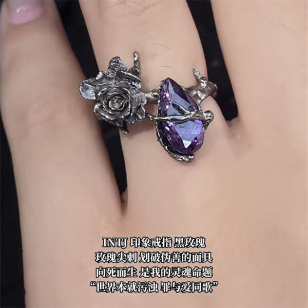 oly-6658e7f4d7cb65852c616d5c99b9f8a2 Wholesale "The world is dirty, sin and love sing the same song" INTJ black rose impression ring art hand-made food ring