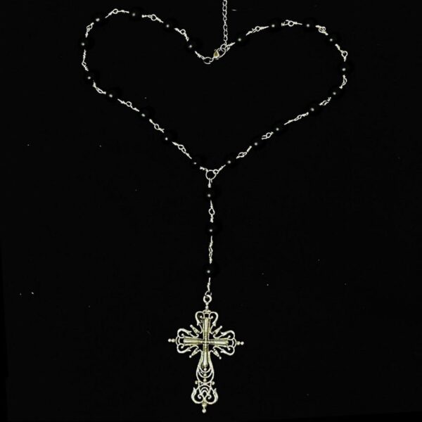 oly-66592e19f4e3b543b5f6f74fa88b05f6 Wholesale punk style cross Gothic necklace jewelry black pearl pendant necklace