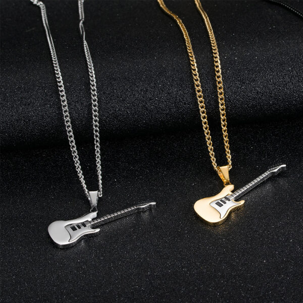 Wholesale Cross-border European and American Titanium Steel Guitar Pendant Music Fashion Men's Metal Musical Instrument Necklace Gender-free Personalized First Jewelry