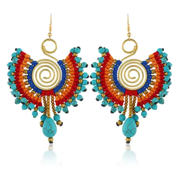 Bohemian Sector Synthetic Gemstones Shell Copper Tassel Mesh Women's Ear Hook