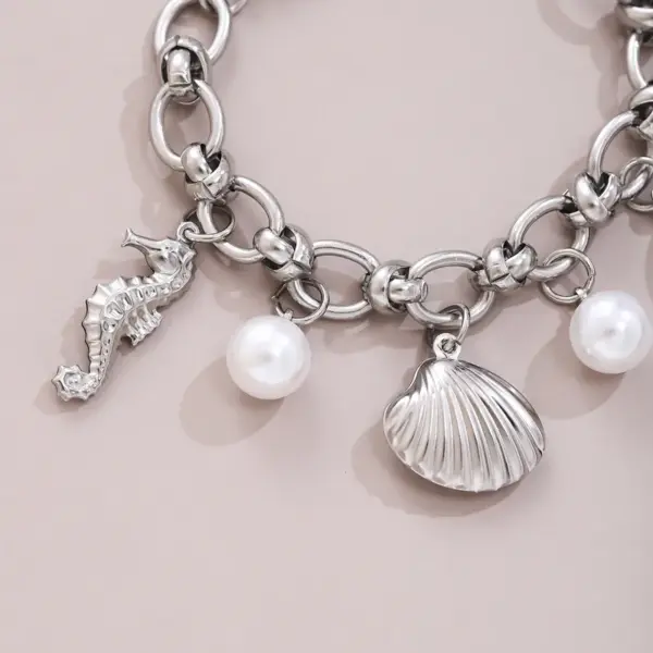 Hawaiian Bohemian Beach Starfish Shell Hippocampus Pearl 304 Stainless Steel Stainless Steel Chain Bracelets In Bulk