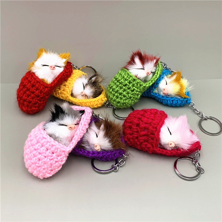 Wholesale Cute Sping Cat Keychain Slippers Cat Plush Bag Pendant Car Key Chain Artificial Animal Small Gift