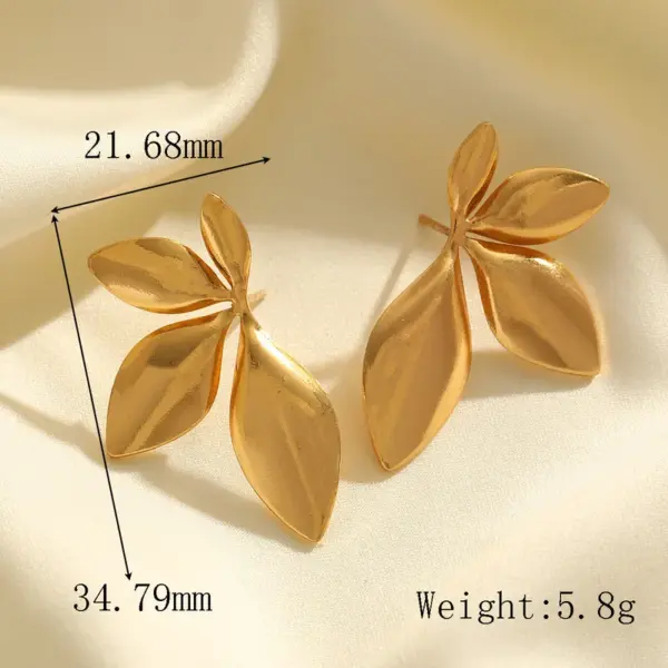 Wholesale Ion Plating (IP) Real Gold Plated 18K Irregular Geometric Leaf 304 Stainless Steel Simple Style Classic Artistic Waterproof Non Tarnish Ear Studs