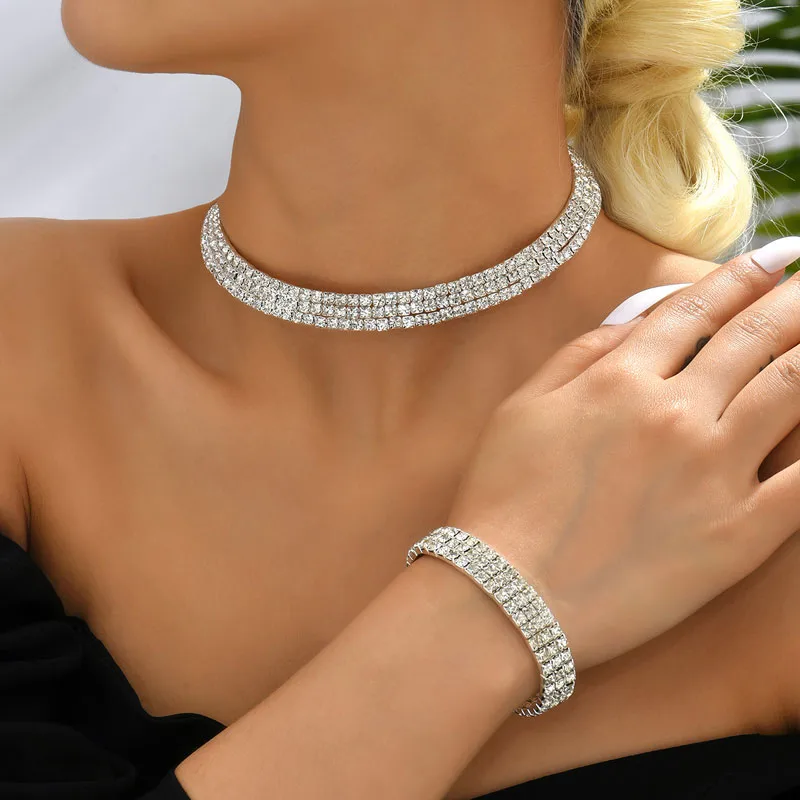 Wholesale Bridal Round Alloy Inlay Rhinestones Bracelets Necklace