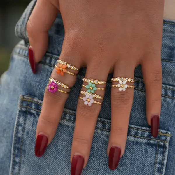 PVD Coated Real Gold Plated 18K Gold Flower 304 Stainless Steel Casual Simple Style Waterproof Non Tarnish Adjustable Ring