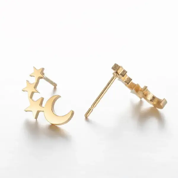 Wholesale PVD Coated 18K Gold Real Gold Plated Star Moon 304 Stainless Steel Simple Style Waterproof Non Tarnish Ear Studs