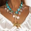 Wholesale European and American Cross-Border Bohemian Geometric Exaggerated Turquoise Necklace, Vacation Style Personalized Starfish Shell Collarbone Chain Jewelry