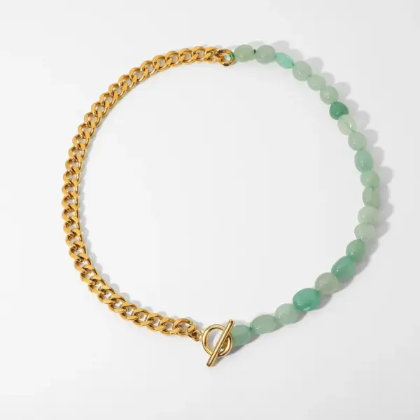 Wholesale 18k Stainless Steel Ot Buckle Colored Natural Stone Beaded Necklace Wholesale Nihaojewelry