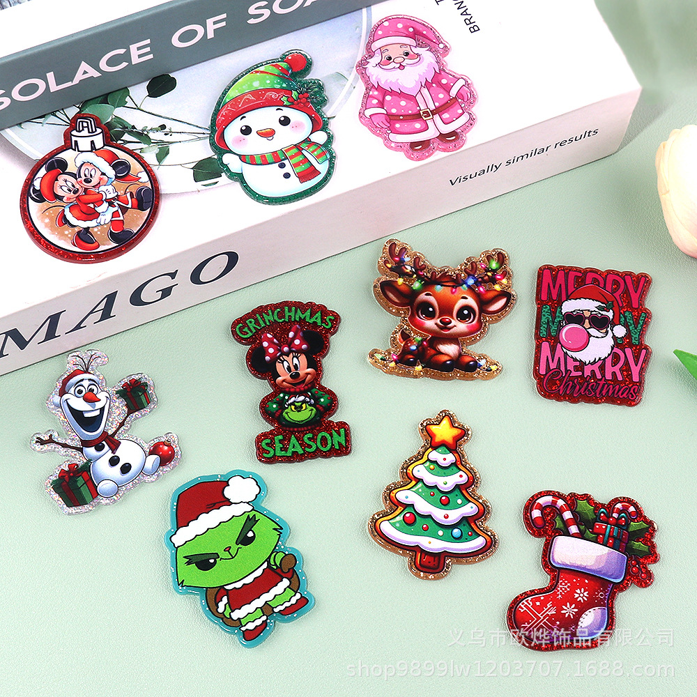Wholesale New loose wder cross-border cartoon Christmas cute ornaments acrylic pins able DIY patch aessories