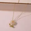 Wholesale 304 Stainless Steel Glass Flower Ion Plating (IP) 18K Gold Plated Sweet Shiny Waterproof Non Tarnish Plating Pendant Necklace