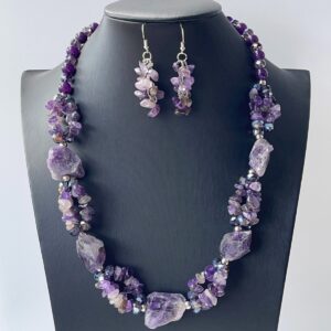 oly-669ee89a9098c88805b3d53111ed603d Wholesale Cross-border European and American Purple Necklace suit Natural Stone Handmade Niche Jewelry Two-piece Earrings suit