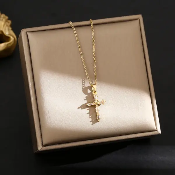 Wholesale Jewelry Simple Style Cross 304 Stainless Steel Plating Pendant Necklace Cable Chain