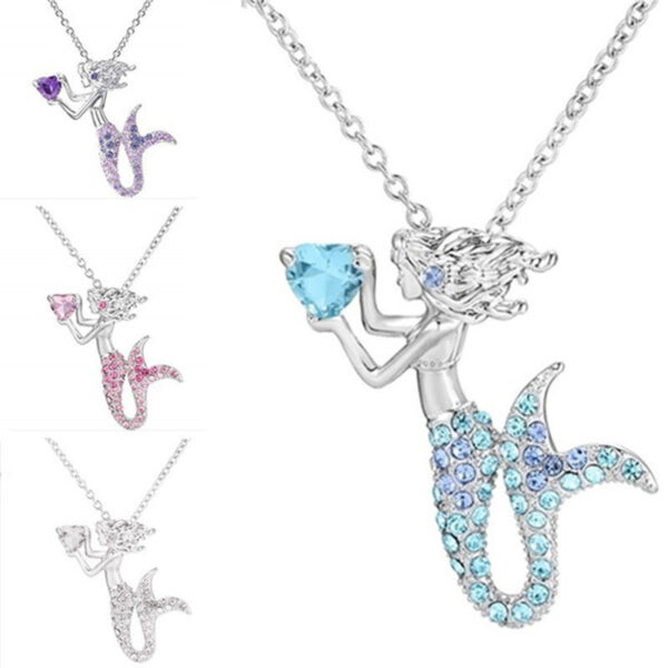 Wholesale Cross-border explosions jewelry wholesale European and American fashion mermaid love necklace female cartoon niche design pendant jewelry