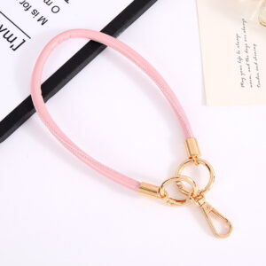 K4212 Pu leather rope pendant spring ring + plate buckle pink / Leather rope pendant