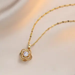 X1584 Four-leaf Clover Flower Zircon Necklace