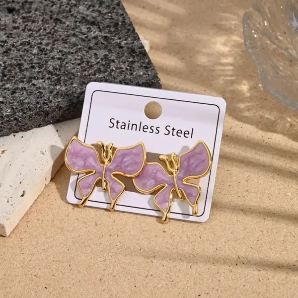 Butterfly Shaped Earrings Color Retention Electroplating Drip Oil Design Polished Stainless Steel For Women Casual Holiday Style